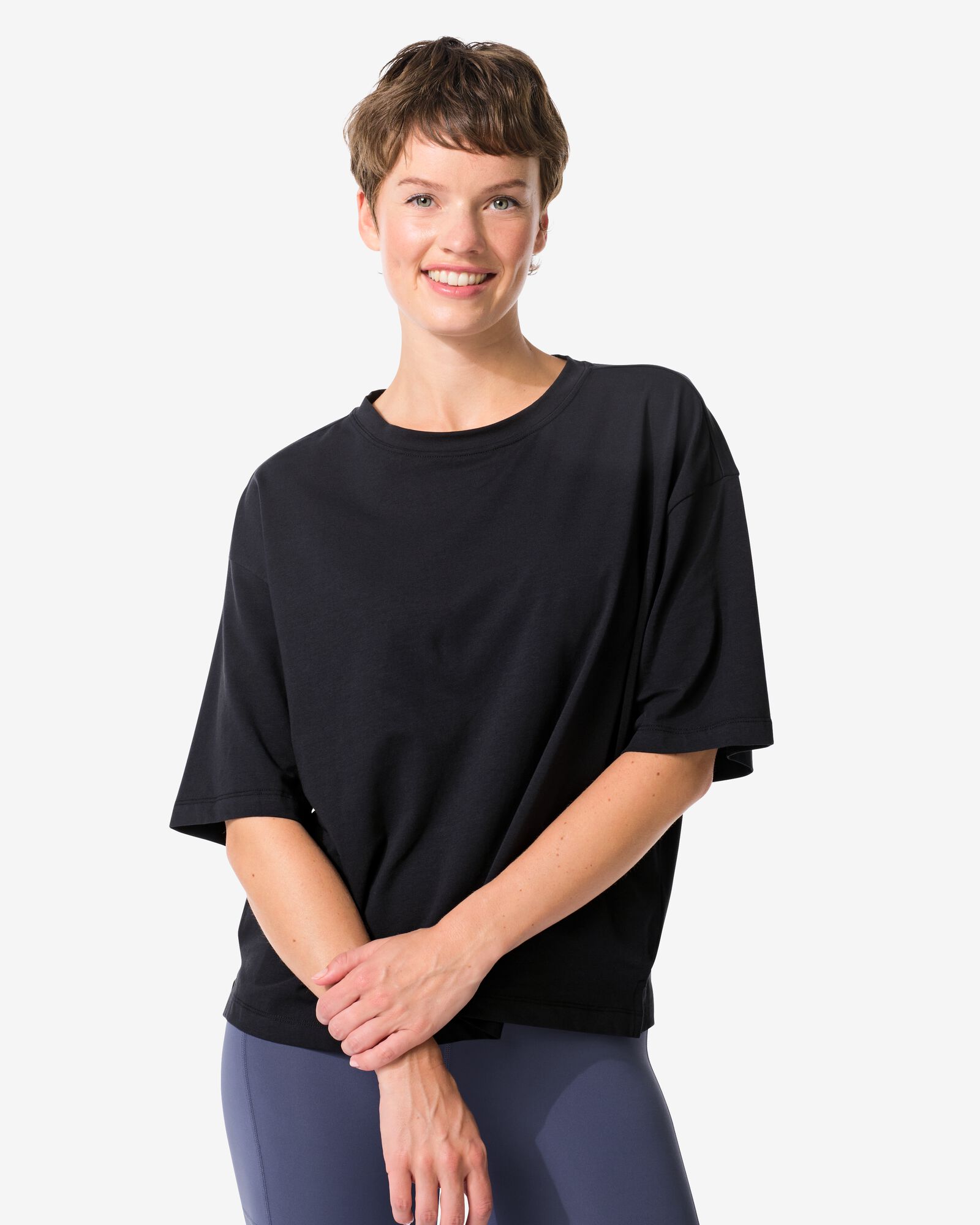 dames T-shirt boxy fit zwart zwart - 36040241BLACK - HEMA