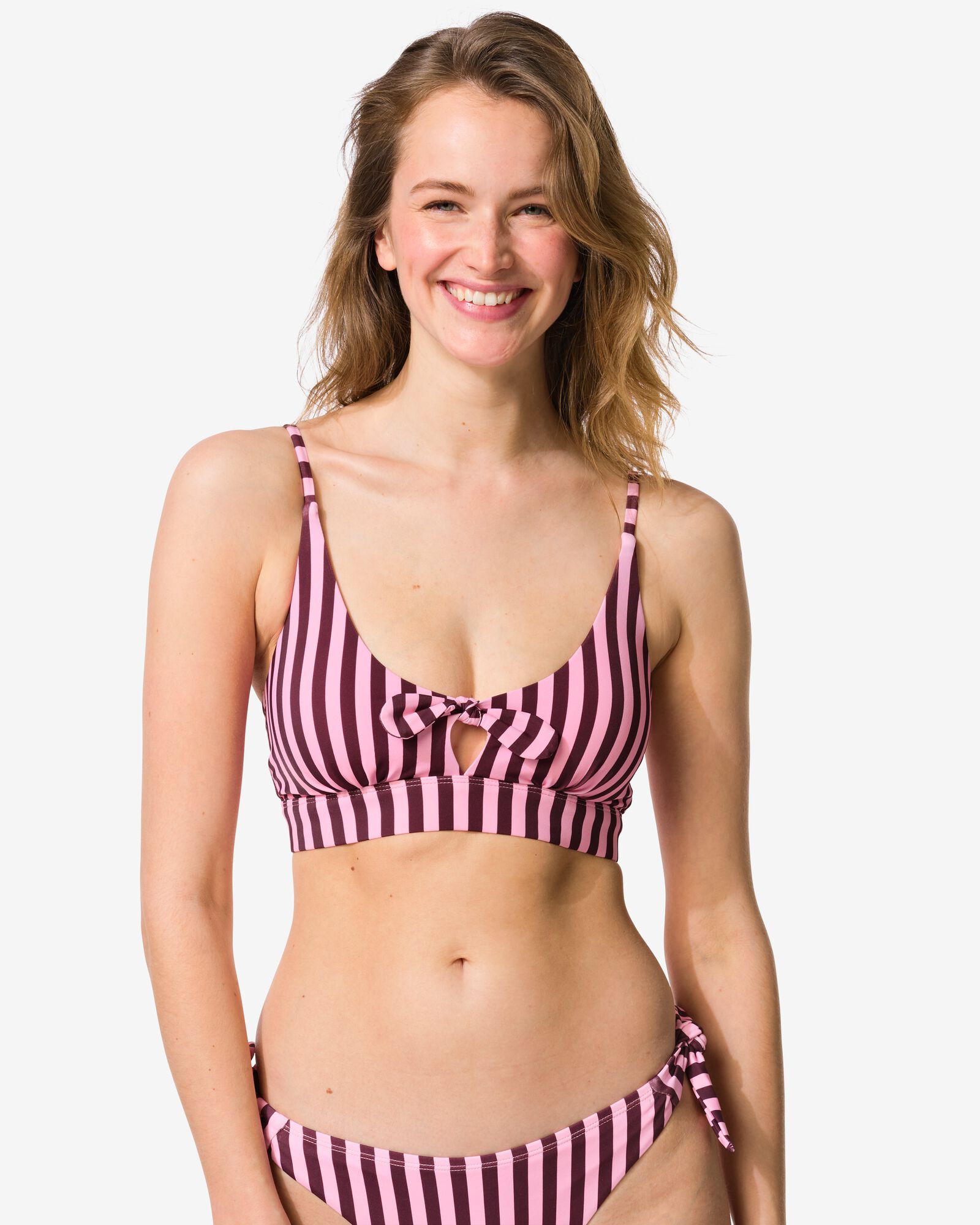 Damen-Bikinioberteil Lara, Triangel-Oberteil, gestreift rosa rosa - 22360270PINK - HEMA