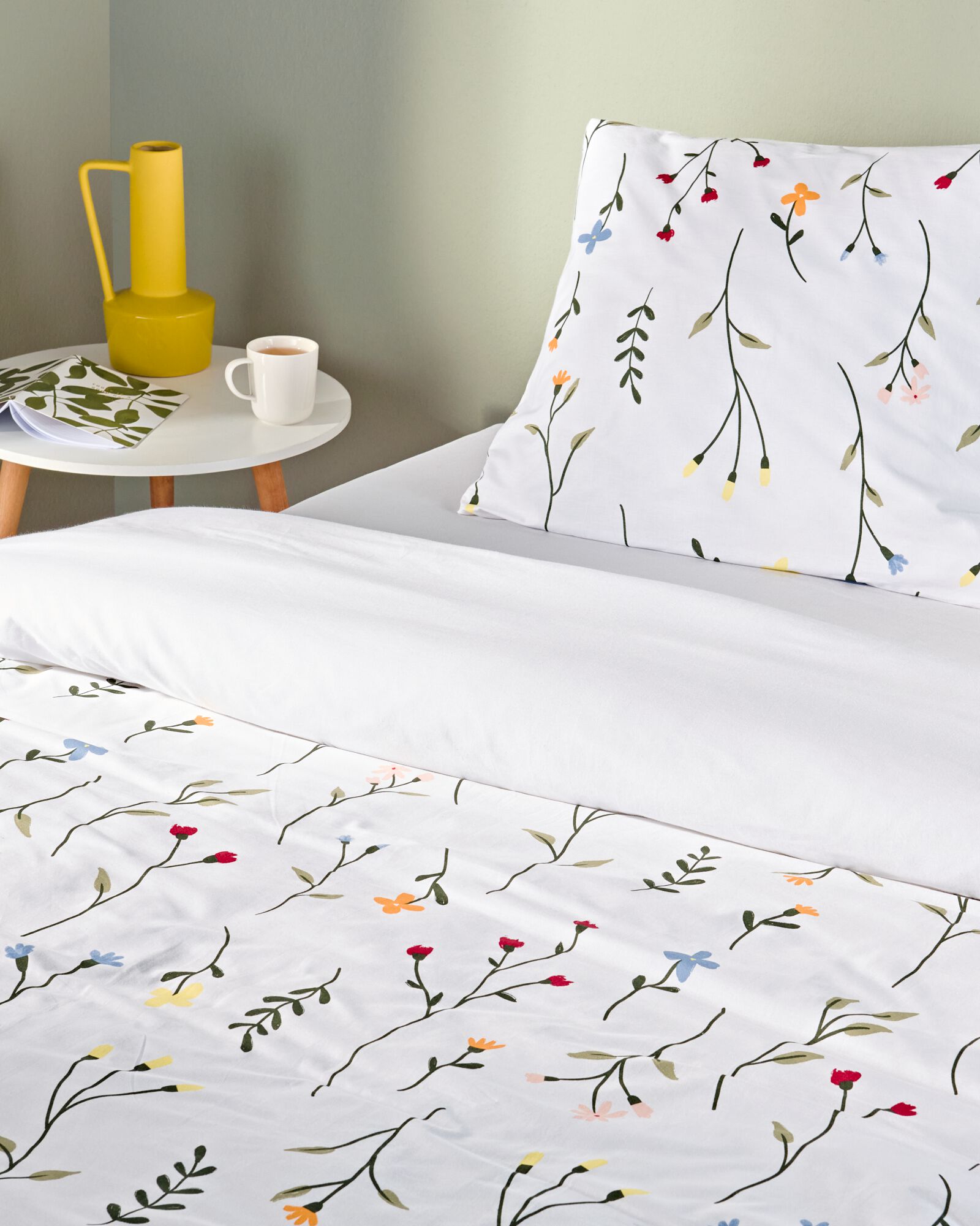 housse de couette 140x200/220cm coton doux motif fleurs sauvages blanc - 5790203 - HEMA