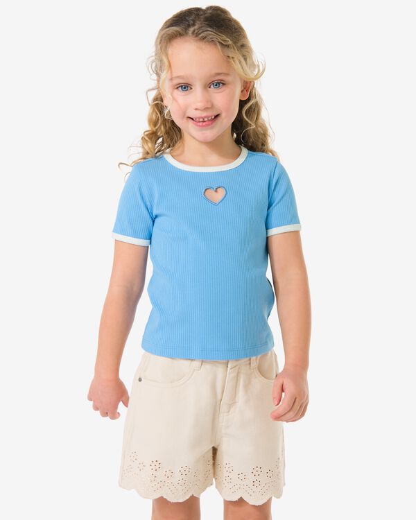Kinder-T-Shirt, gerippt, Herzen hellblau hellblau - 30827338LIGHTBLUE - HEMA