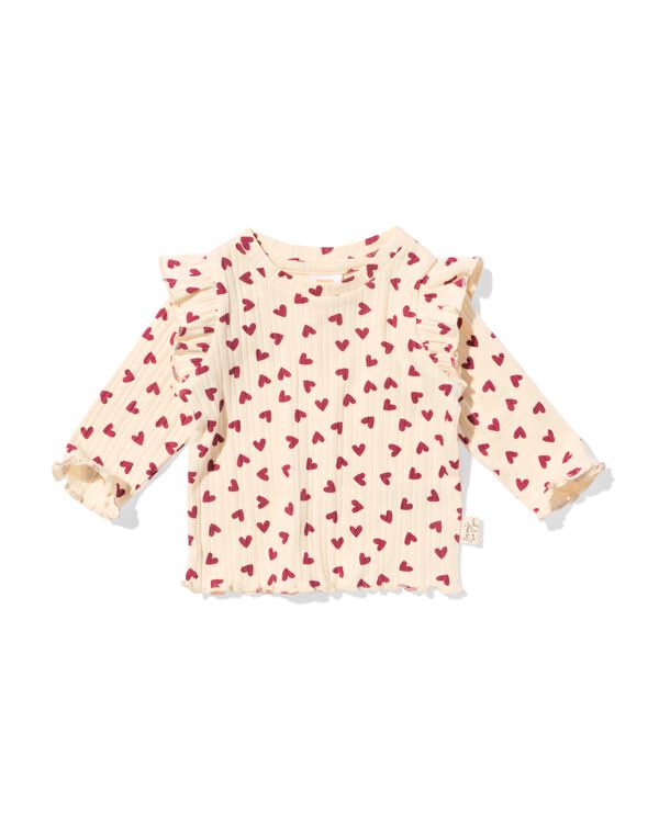 newborn T-shirt rib hartjes ecru ecru - 33446120ECRU - HEMA