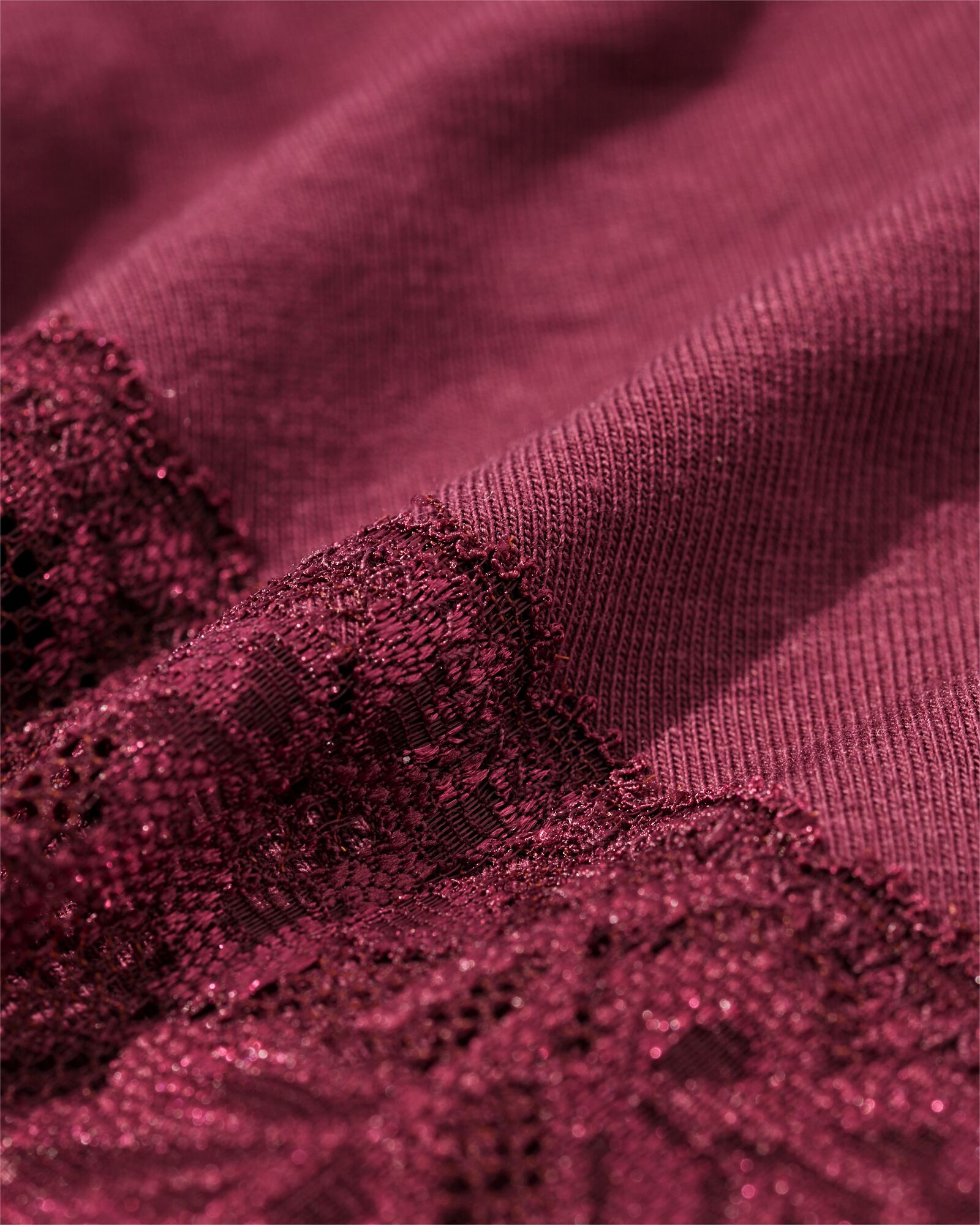 dameshipster katoen met kant bordeauxrood - 19611644BURGUNDYRED - HEMA