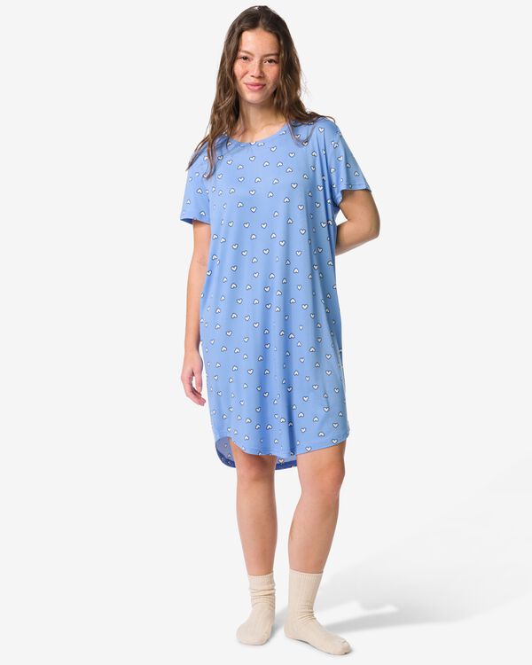 chemise de nuit femme microfibres petits c&oelig;urs bleu bleu - 23401435BLUE - HEMA