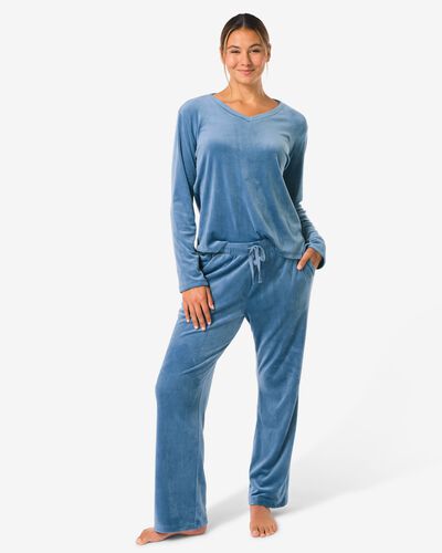 pantalon relax femme velours bleu moyen bleu moyen - 23401050MIDBLUE - HEMA