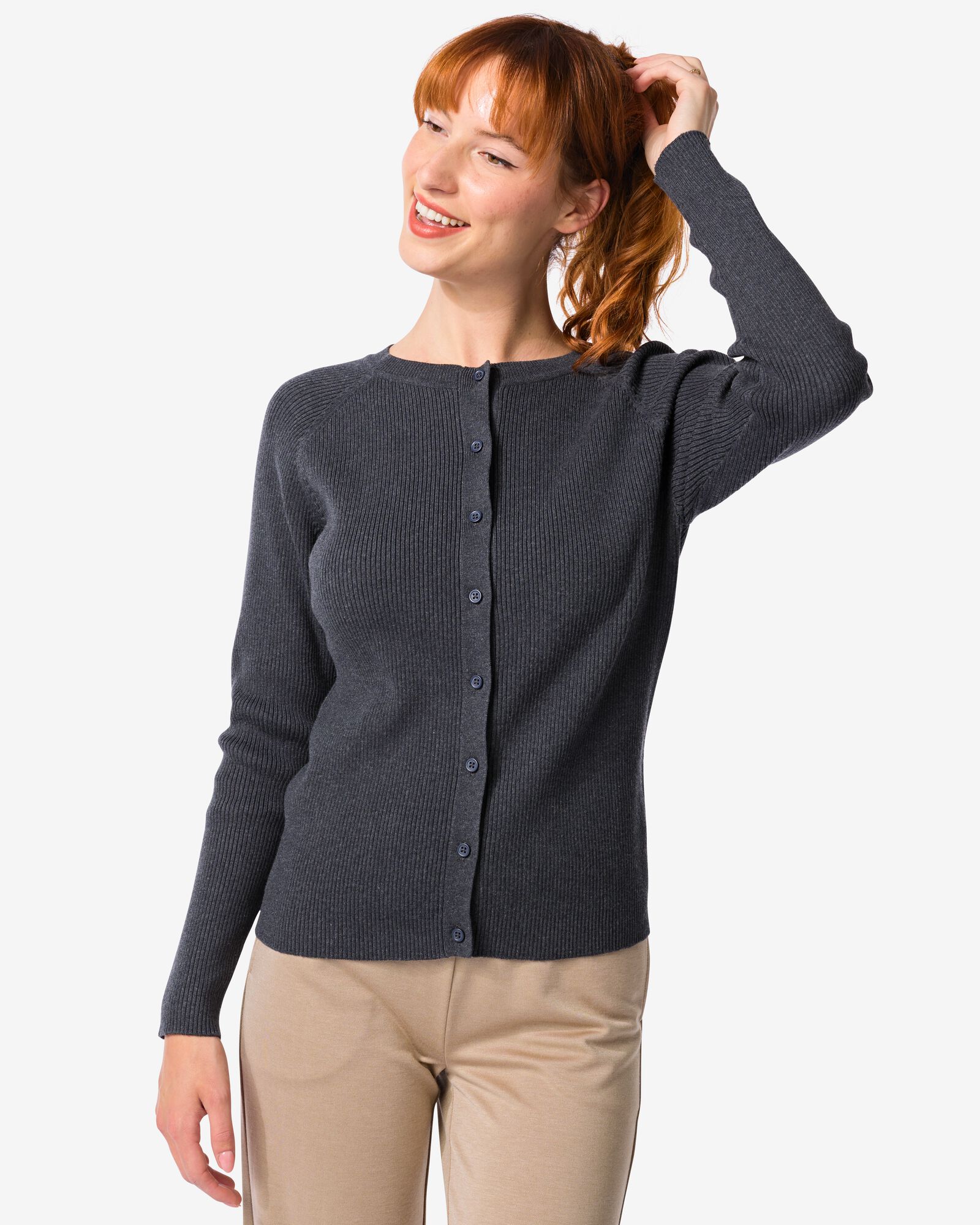 gilet maill&eacute; et c&ocirc;tel&eacute; pour femmes bleu fonc&eacute; - 36272460DARKBLUE - HEMA