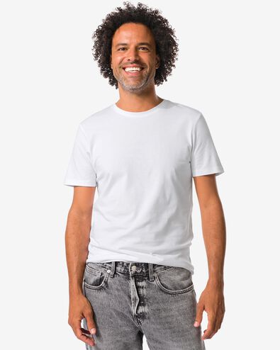 heren T-shirts slim fit o-hals - 2 stuks wit wit - 34290560WHITE - HEMA