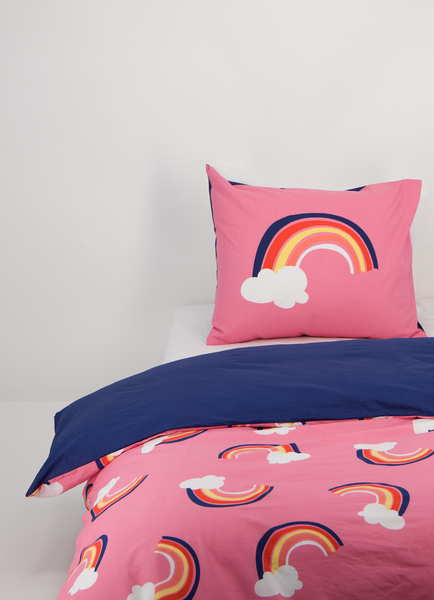 kinderdekbedovertrek - zacht katoen - 140 x 200 - roze regenbogen - 5740076 - HEMA