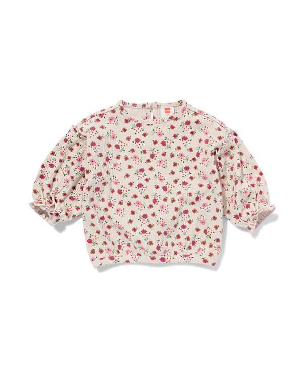 t-shirt bébé côtelé fleurs écru écru - 33050250ECRU - HEMA