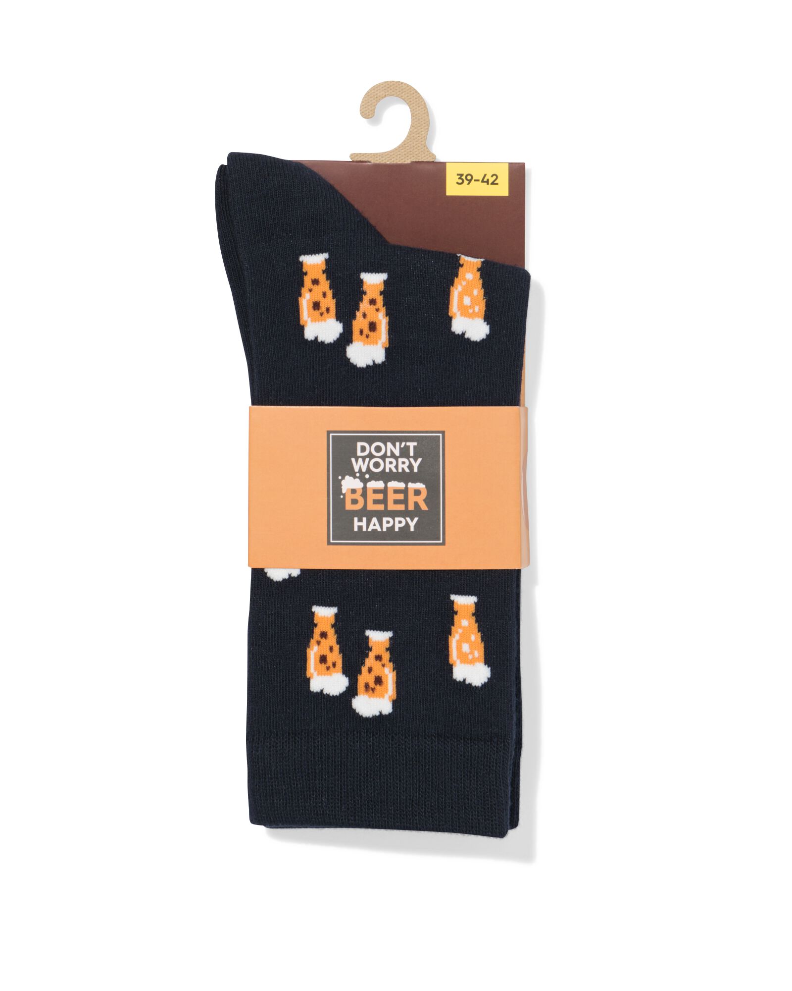 chaussettes pour adultes 'don't worry beer happy' bleu fonc&eacute; bleu fonc&eacute; - 4100325DARKBLUE - HEMA