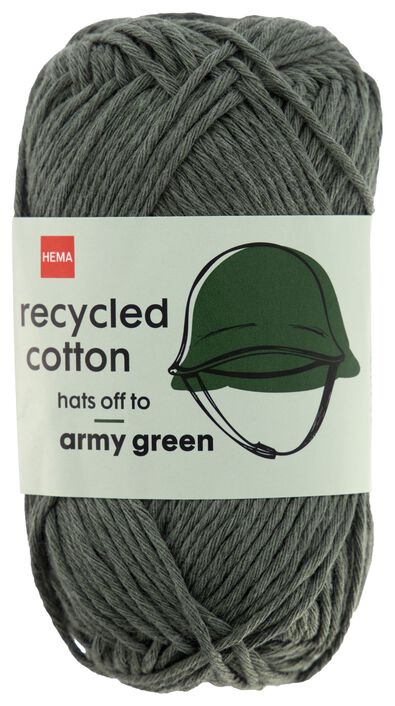 fil à tricoter et à crocheter en coton recyclé 85m vert armée armée vert recycled cotton - 1400250 - HEMA