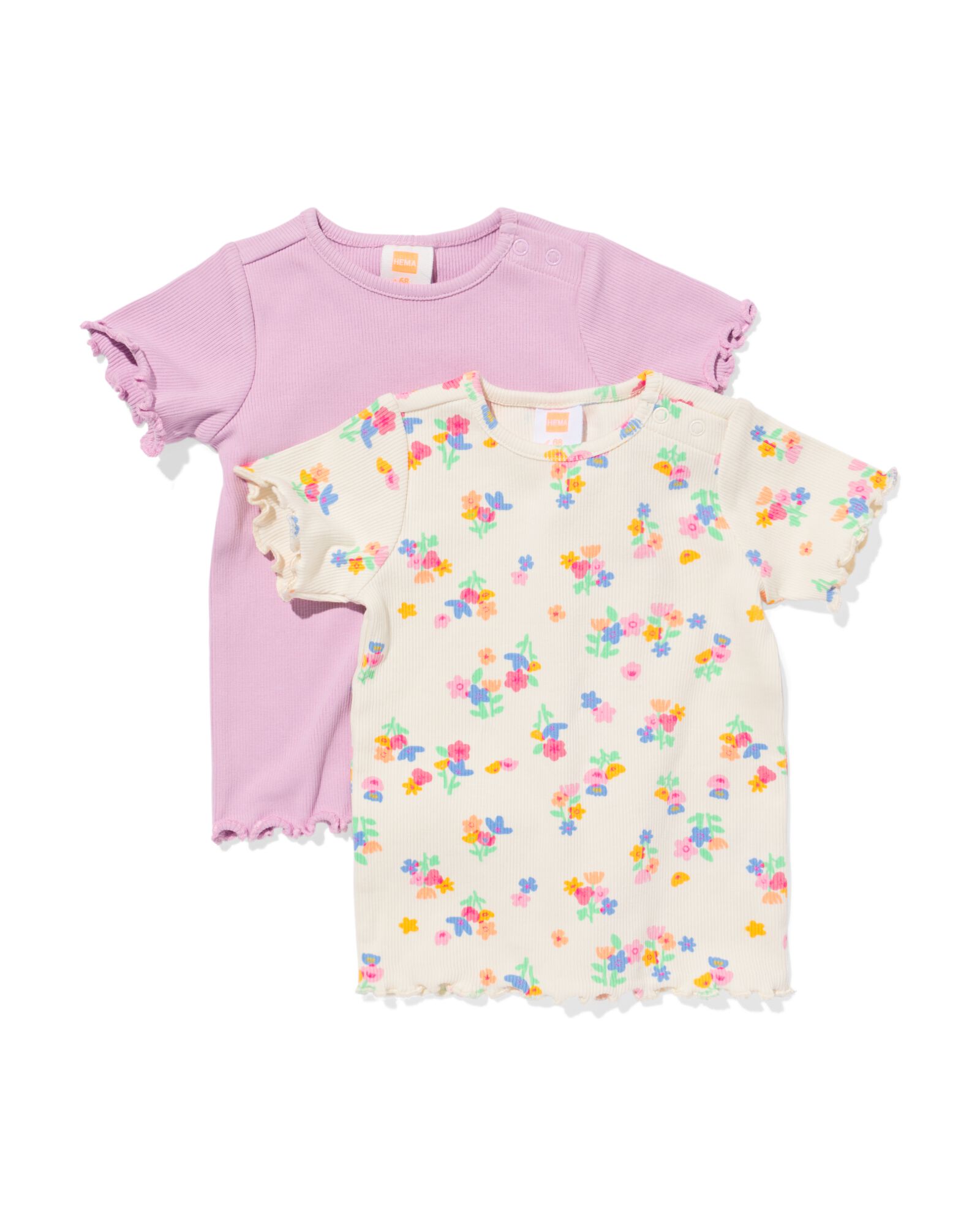 t-shirts b&eacute;b&eacute; c&ocirc;tel&eacute;s fleurs - lot de 2 violet violet - 33066370PURPLE - HEMA