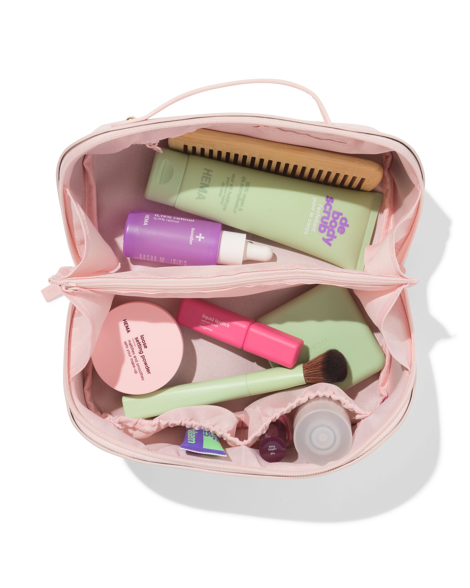 toilettas met diagonale rits 24x12x12cm roze - 11890742 - HEMA
