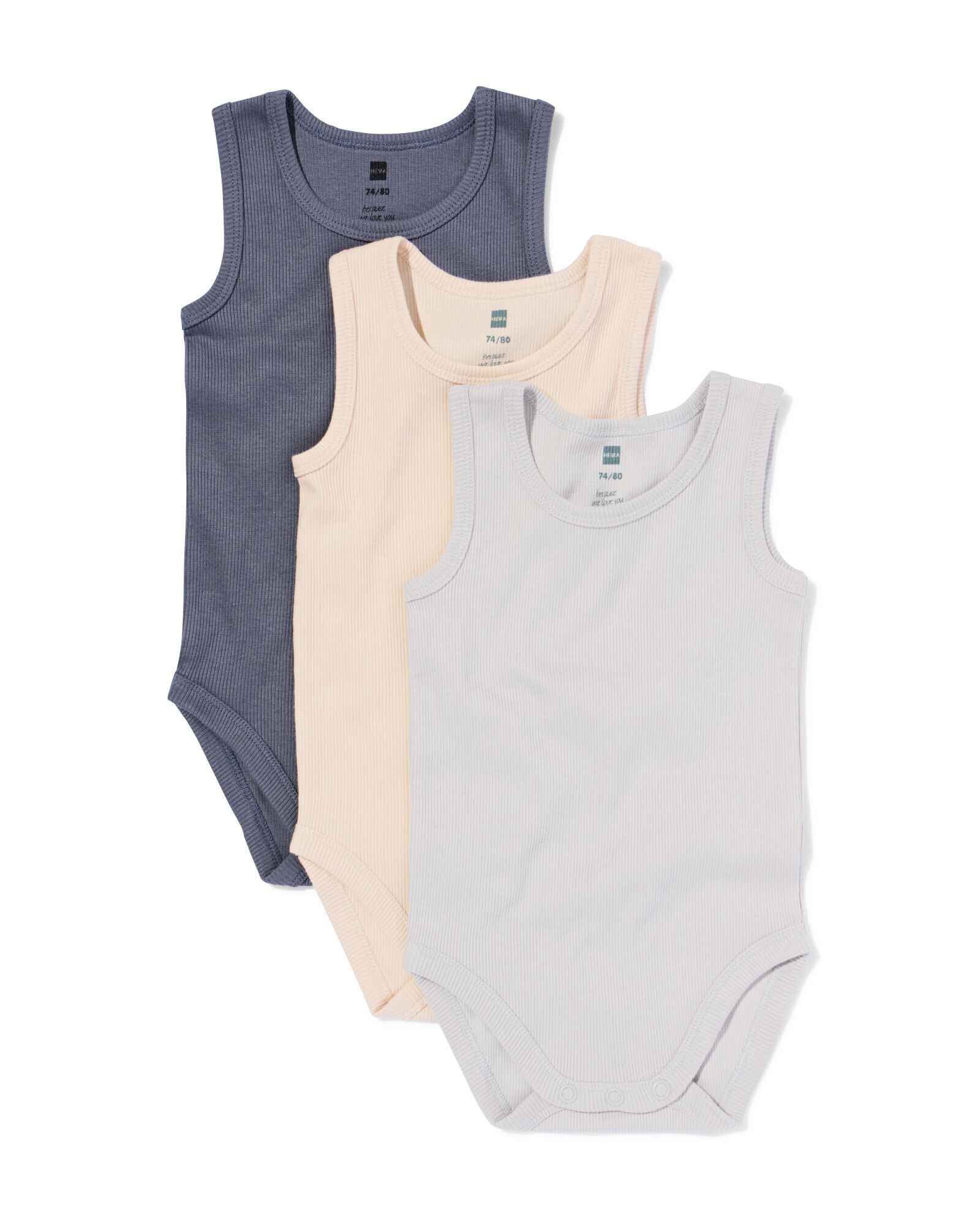 Bodys aus Ripp-Baumwolle mit Stretch – 3 Stück blau - 33307640BLUE - HEMA