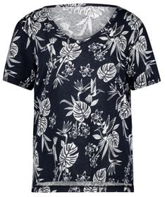 Damen-T-Shirt Char, Blumen, Leinen/Baumwolle dunkelblau dunkelblau - 1000027992 - HEMA