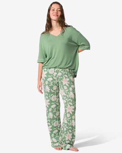 damespyjamabroek straight fit bloemen groen groen - 23400685GREEN - HEMA