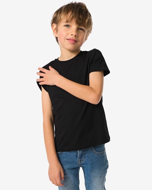 kinder basis t-shirts stretch katoen - 2 stuks zwart zwart - 30729403BLACK - HEMA