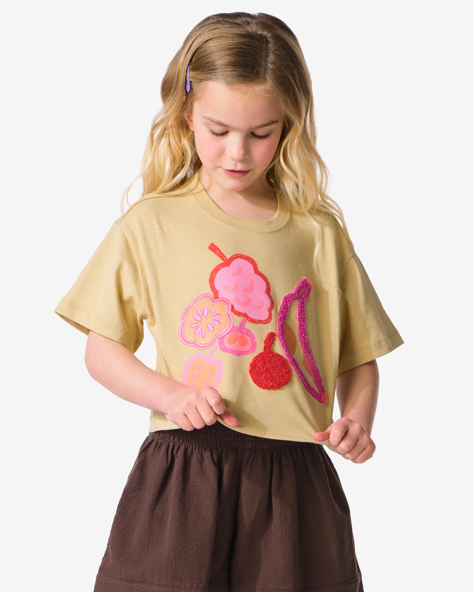 kinder T-shirt jersey fruit zand (zand)