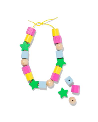 Seau de perles en bois avec ficelle - 70 pi&egrave;ces - 15100577 - HEMA