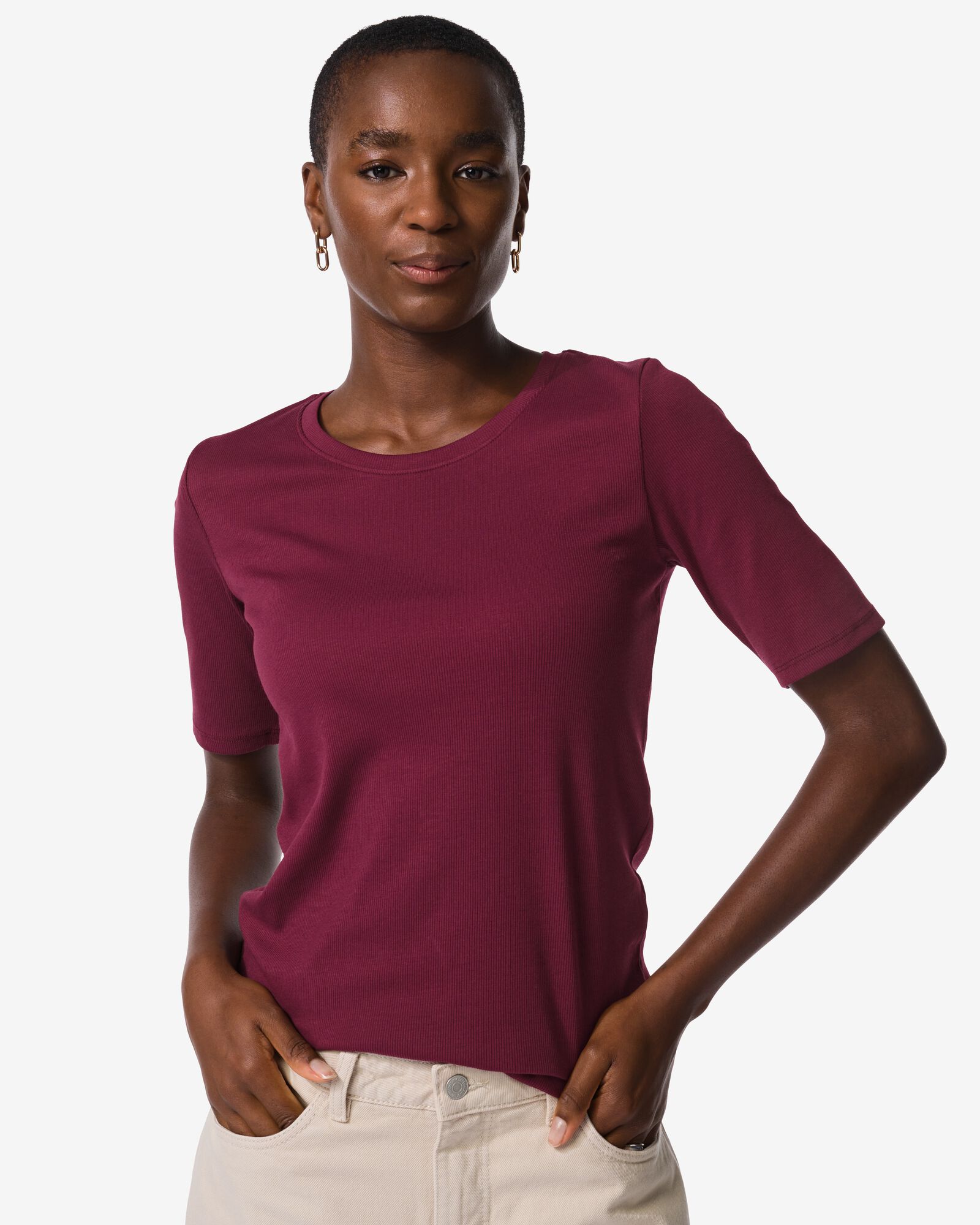 Damen-Shirt Clara bordeauxrot - 36300590BURGUNDYRED - HEMA