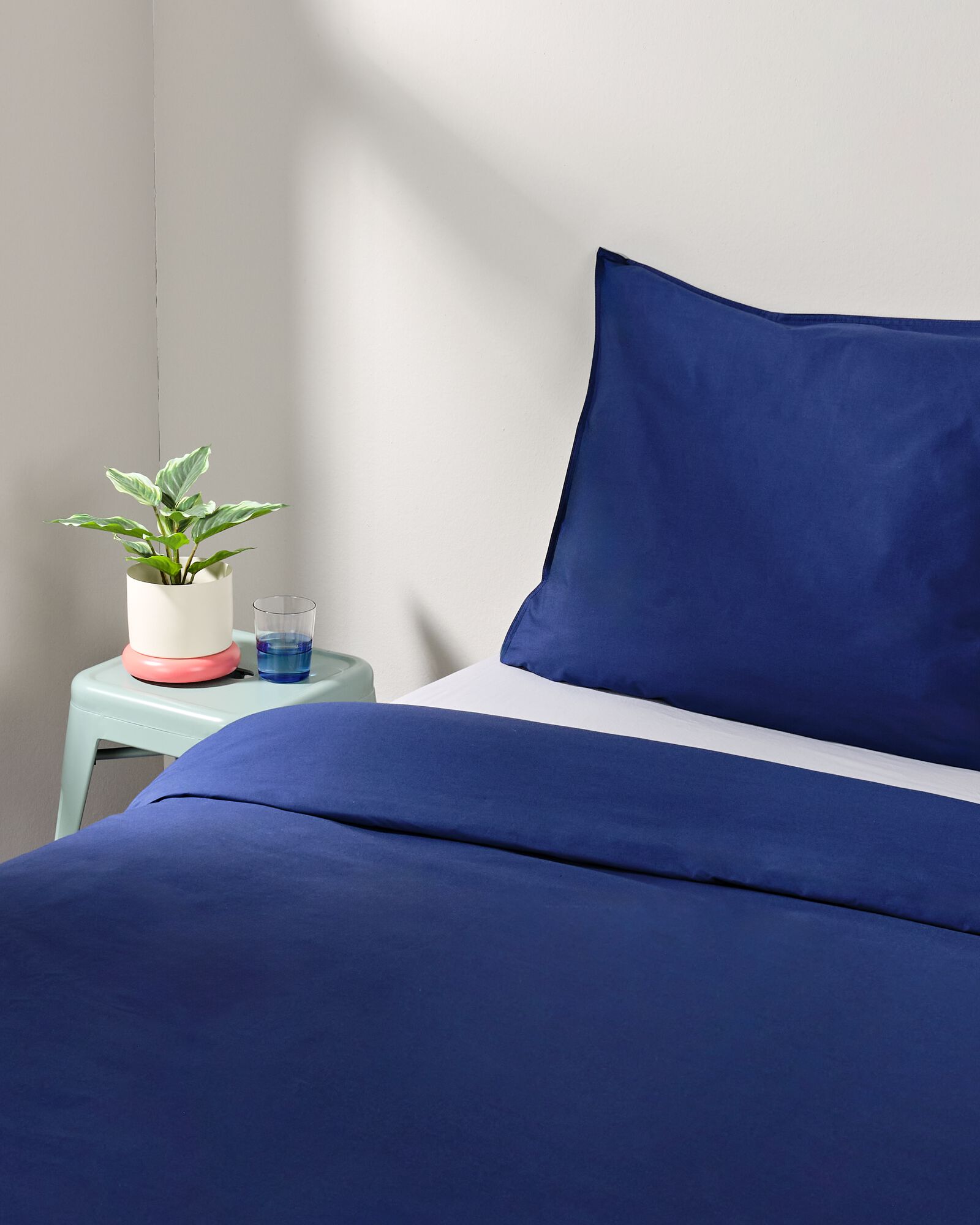 housse de couette 140x200/220cm coton h&ocirc;tel percale bleu fonc&eacute; - 5750167 - HEMA