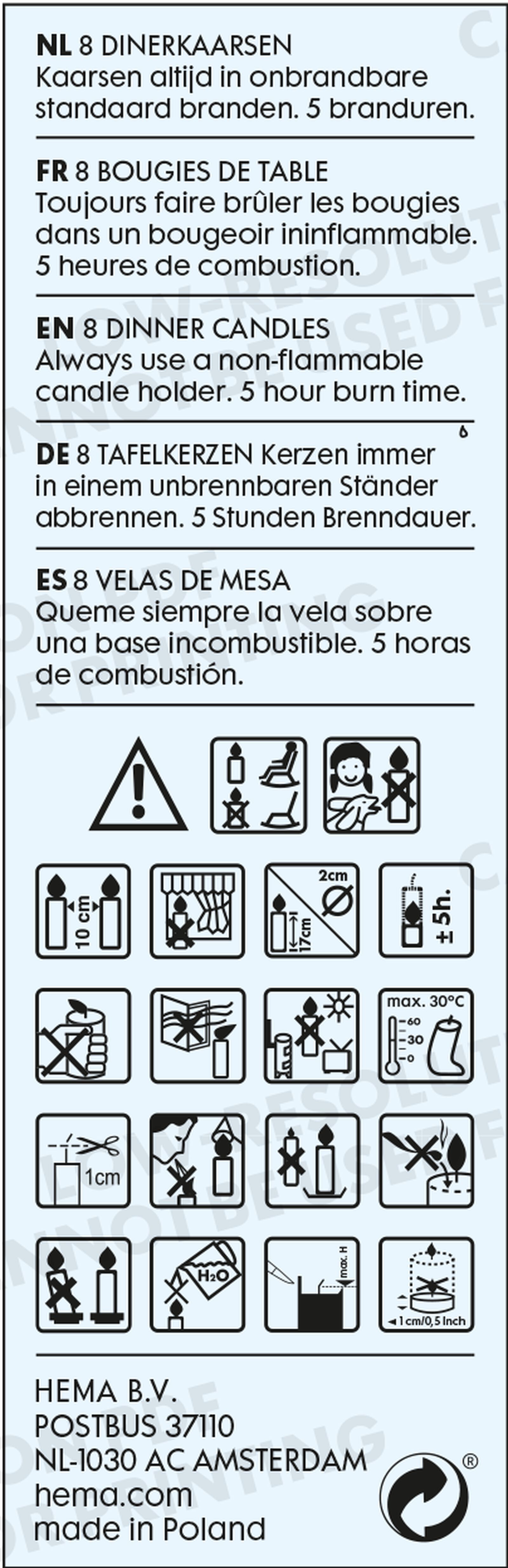 8 bougies longues &Oslash;2x17 blanches - 13501930 - HEMA