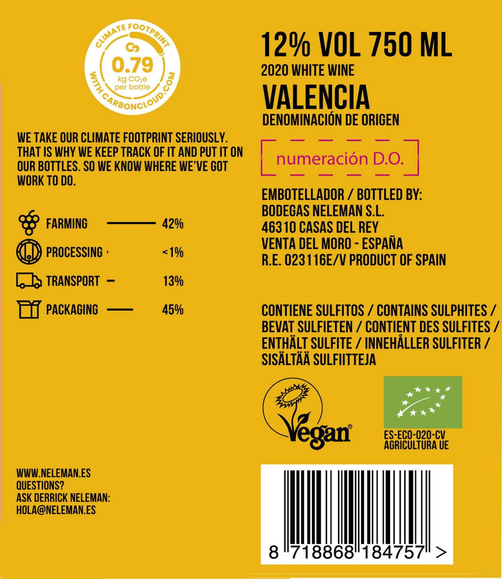 Neleman macabeo chardonnay biologisch 0.75L - 17370110 - HEMA