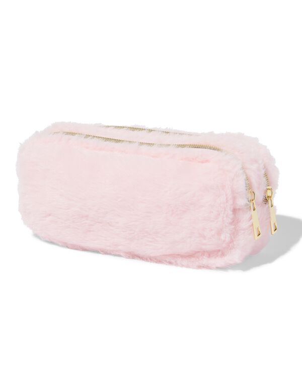 etui dubbele rits fluffy roze - 14400180 - HEMA