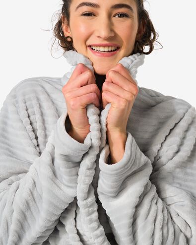 dames badjas lang fleece grijs S/M - 23490005 - HEMA
