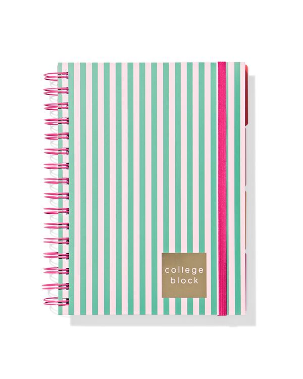 Cahier &agrave; spirale A5 lignes rayures vert-rose - 14100245 - HEMA