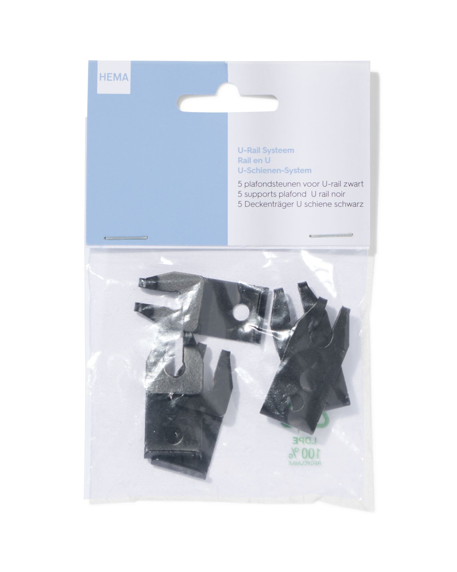 Supports de plafond pour rail en U noir - 5 pi&egrave;ces - 7502018 - HEMA