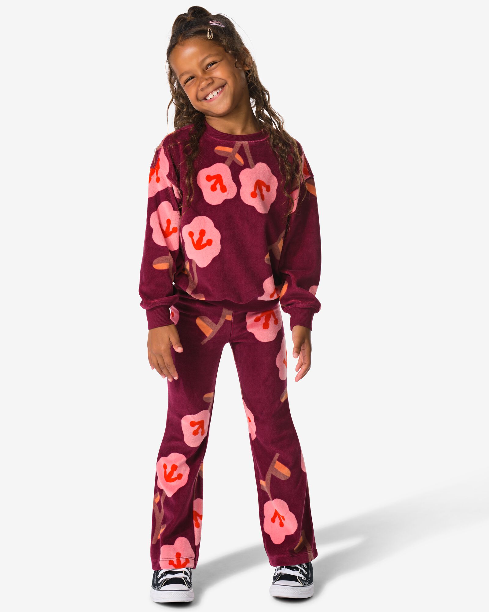 Kinderbekleidungsset Pullover und Leggings mit Blumen bordeauxrot bordeauxrot - 30835805BURGUNDYRED - HEMA