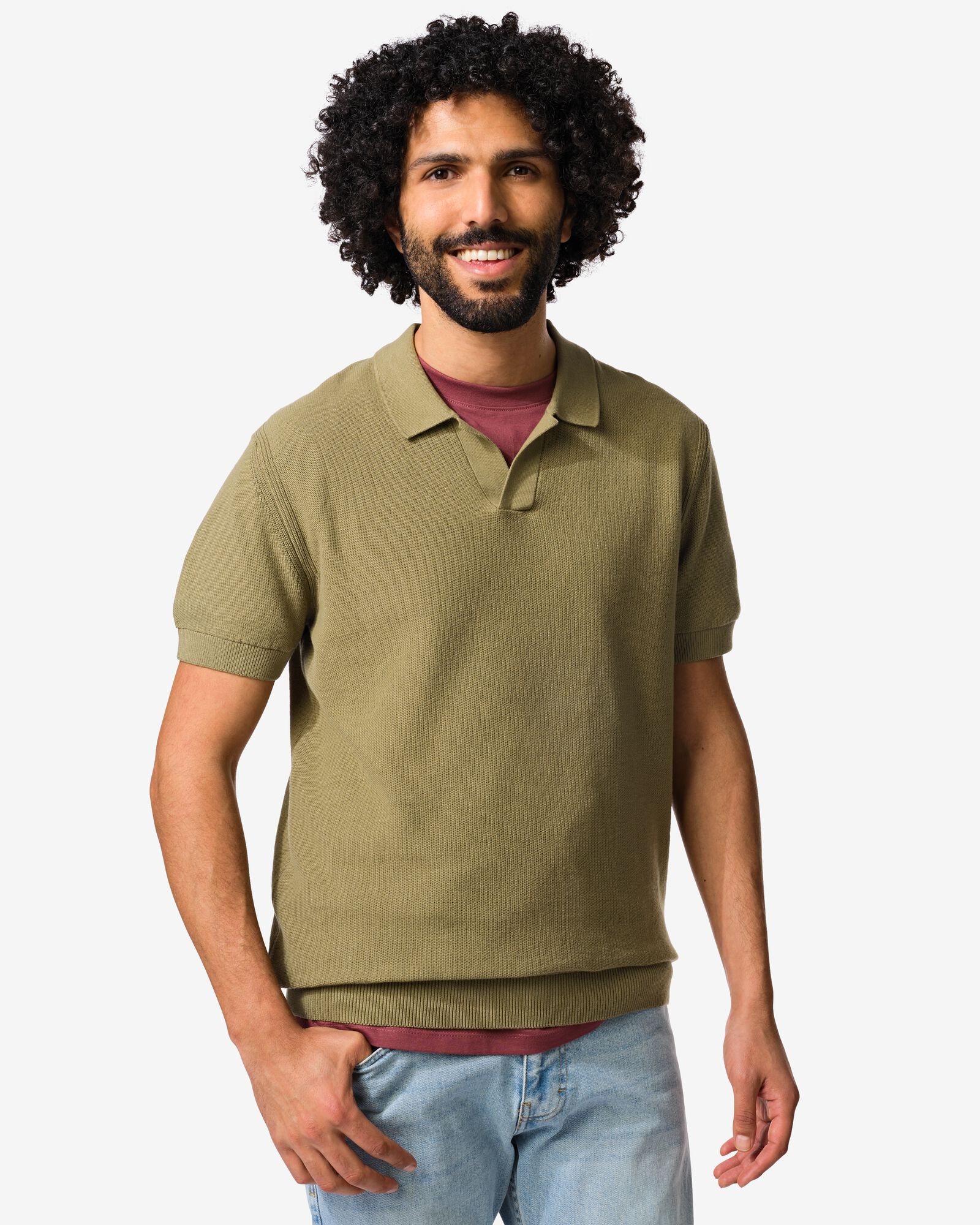 Herren-Poloshirt Kris texturiert mittelgr&uuml;n mittelgr&uuml;n - 2189120MIDGREEN - HEMA