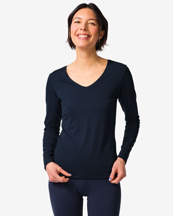 t-shirt femme slim fit col en v bleu fonc&eacute; bleu fonc&eacute; - 36310970DARKBLUE - HEMA