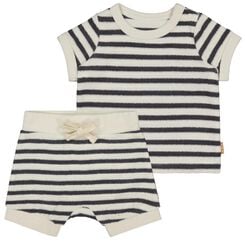 newborn kledingset badstof t-shirt en short met strepen gebroken wit gebroken wit - 1000027312 - HEMA