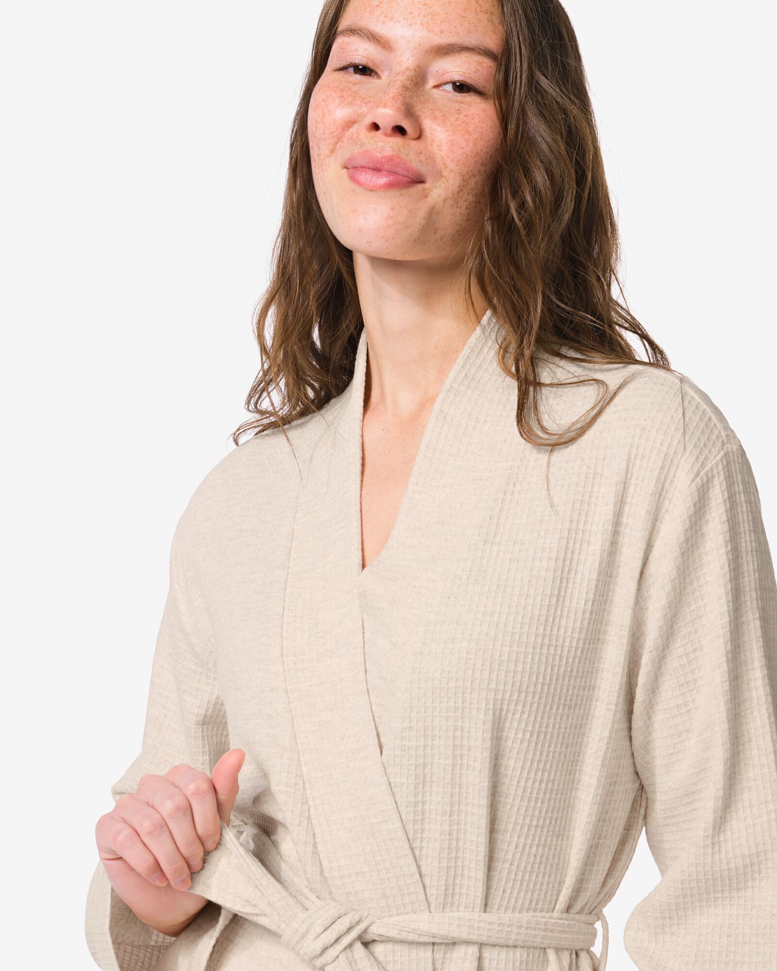 damesbadjas katoen wafelstructuur naturel naturel - 23400395NATURAL - HEMA