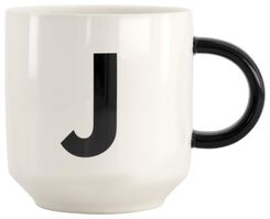 mug en faïence blanc/noir 350 ml - J - 61120105 - HEMA