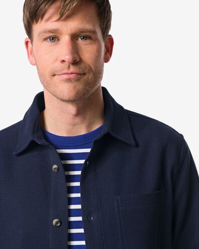 herenoverhemd Stef wafel middenblauw middenblauw - 2101860MIDBLUE - HEMA