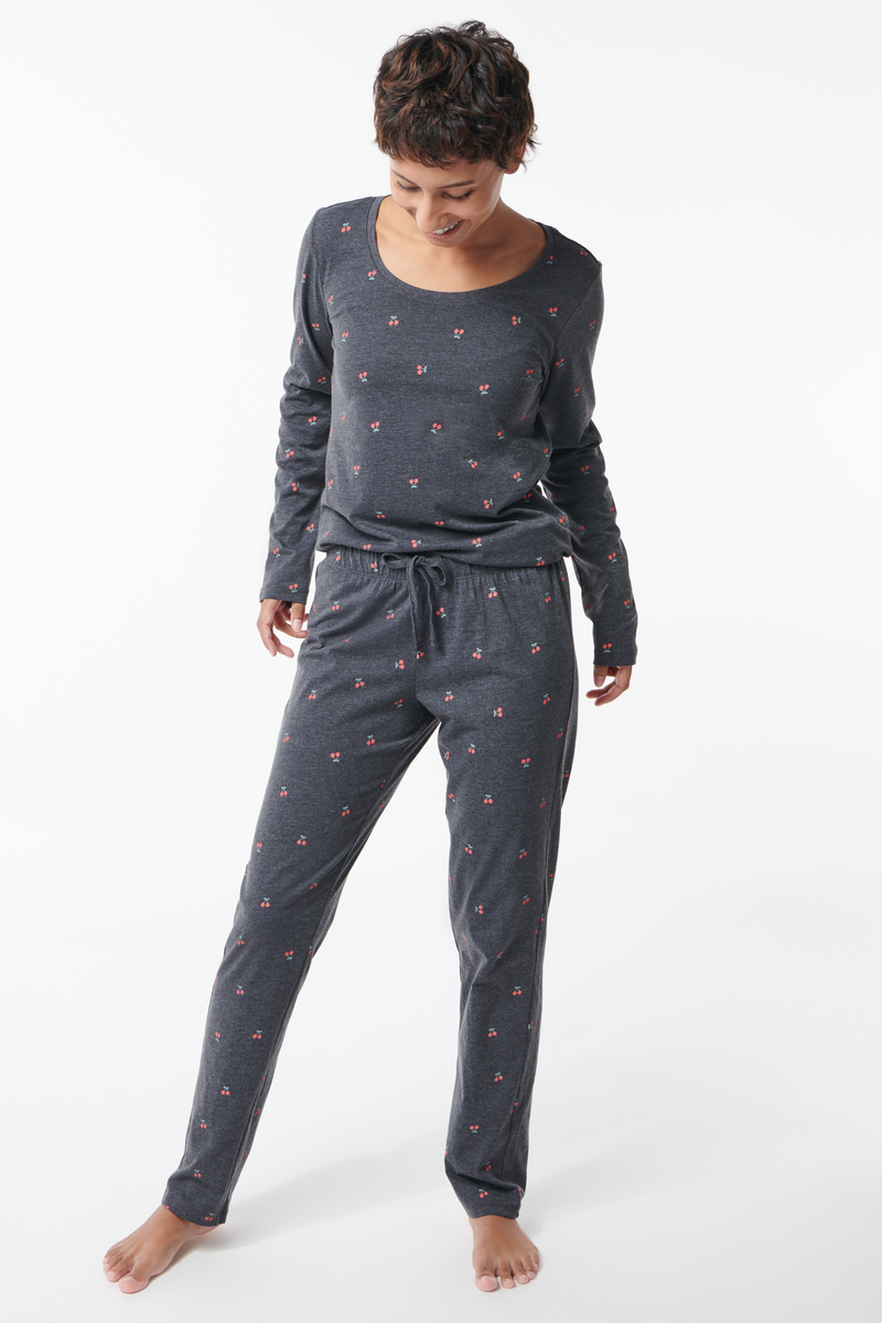 pyjama femme avec coton gris foncé - 1000029440 - HEMA