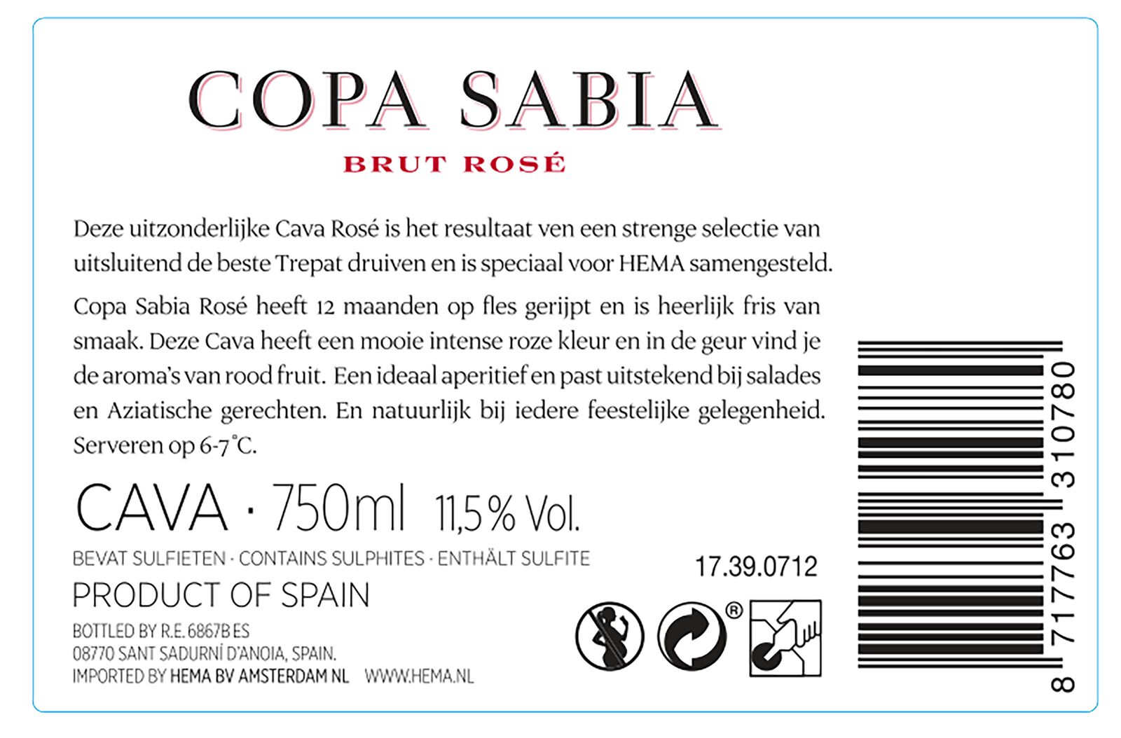 Copa Sabia cava brut ros&eacute; 0.75L - 17390712 - HEMA