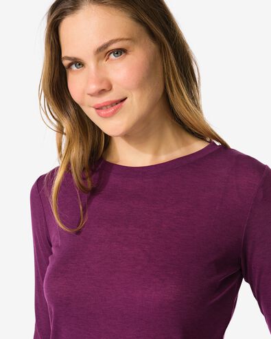 t-shirt femme Lora côtelé violet foncé violet foncé - 36204570DARKPURPLE - HEMA