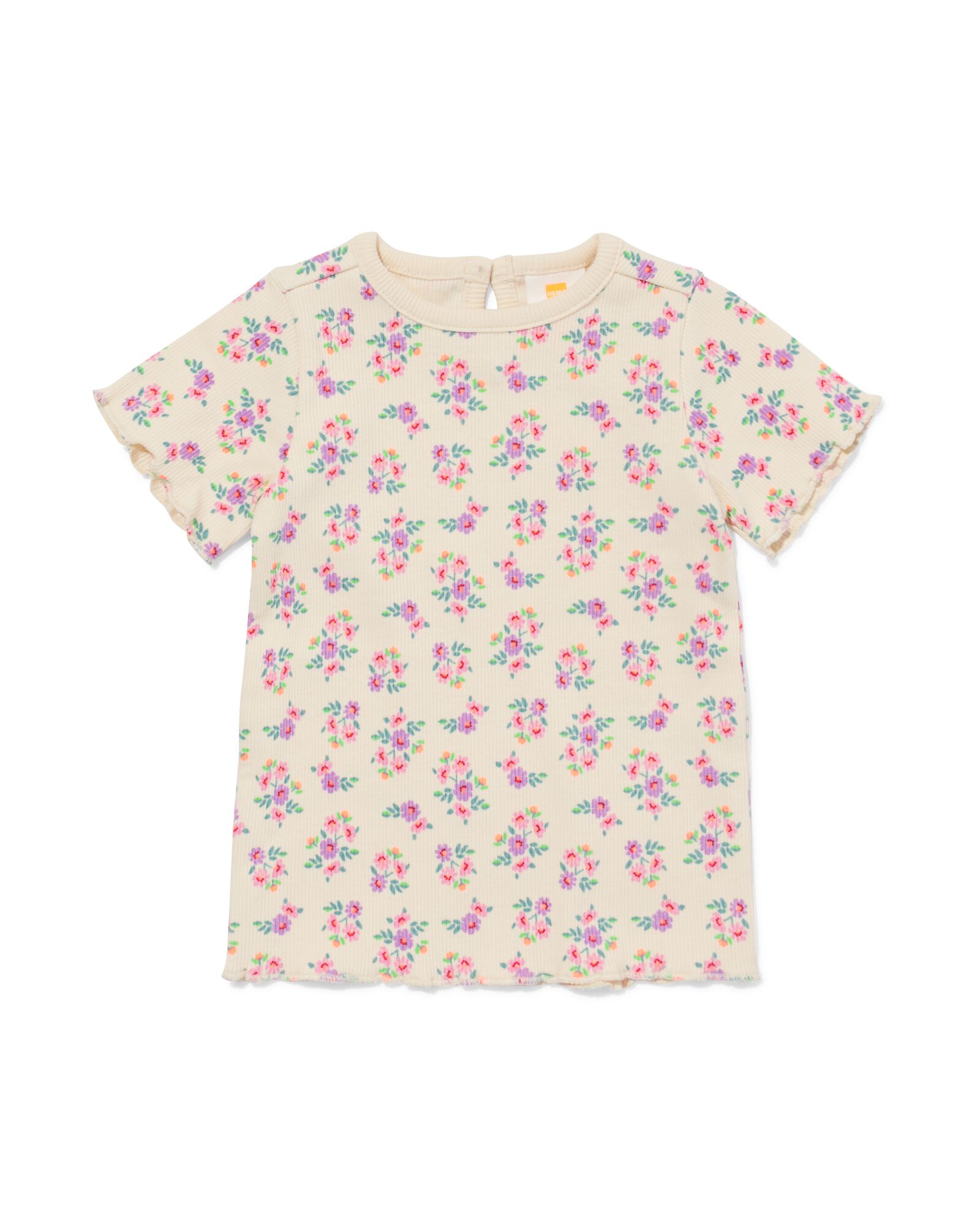 baby T-shirt rib bloemen ecru - 33019570ECRU - HEMA