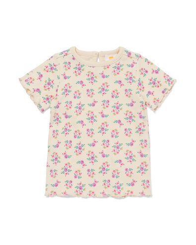 baby T-shirt rib bloemen ecru - 33019570ECRU - HEMA