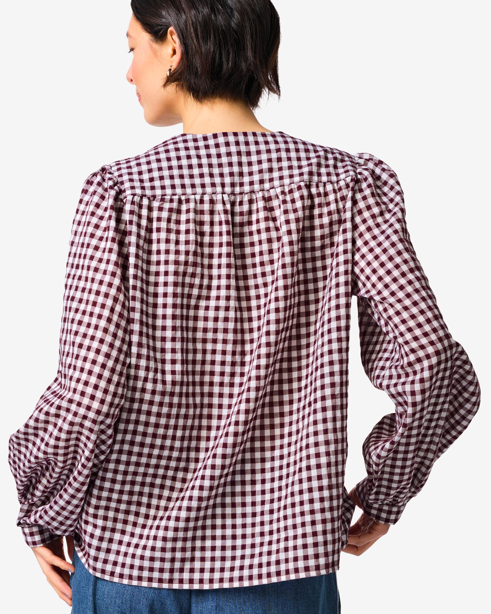 damesblouse Senta katoen blokken bordeauxrood bordeauxrood - 36208570BURGUNDYRED - HEMA