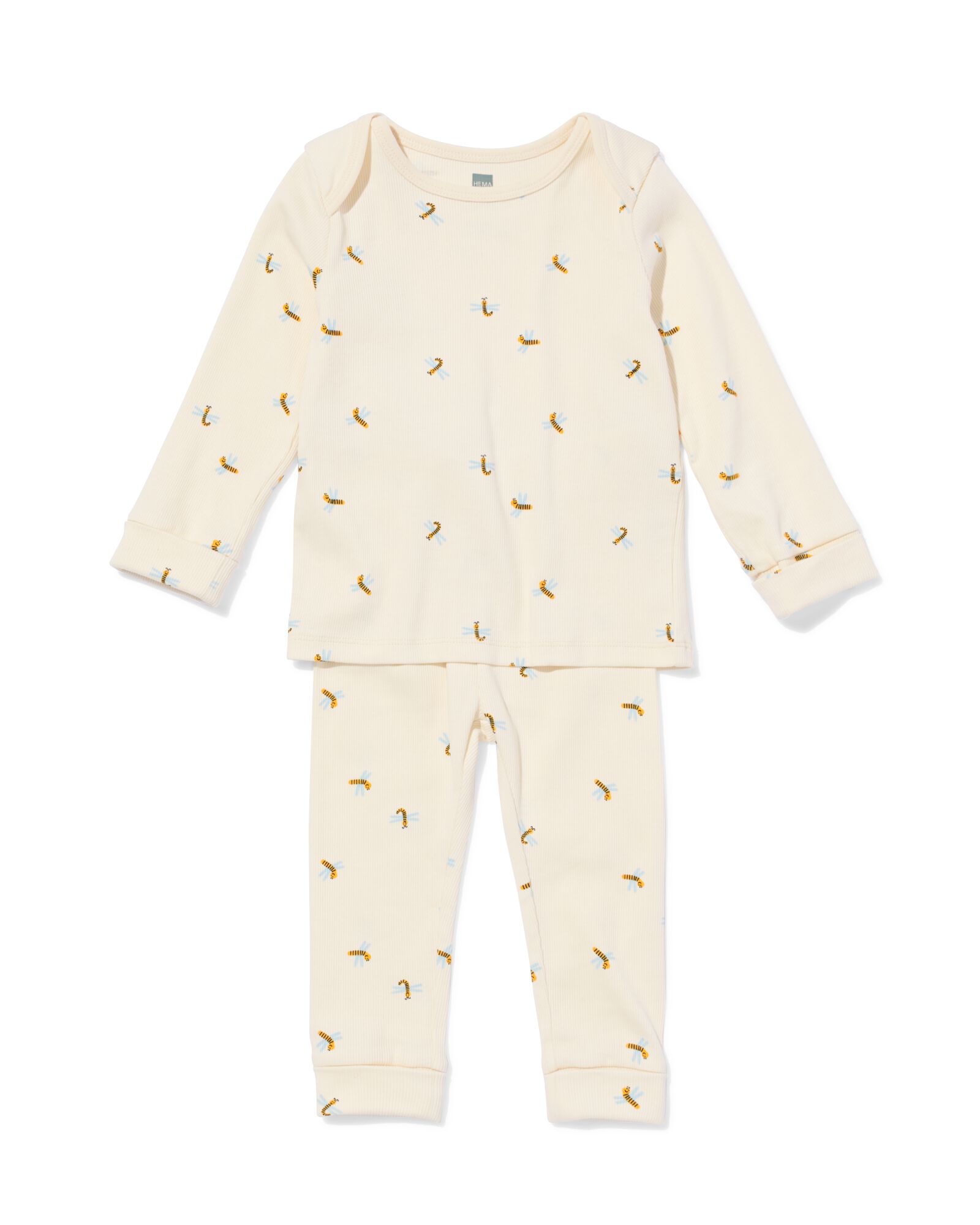 baby meegroeipyjama rib dieren gebroken wit gebroken wit - 33300160OFFWHITE - HEMA