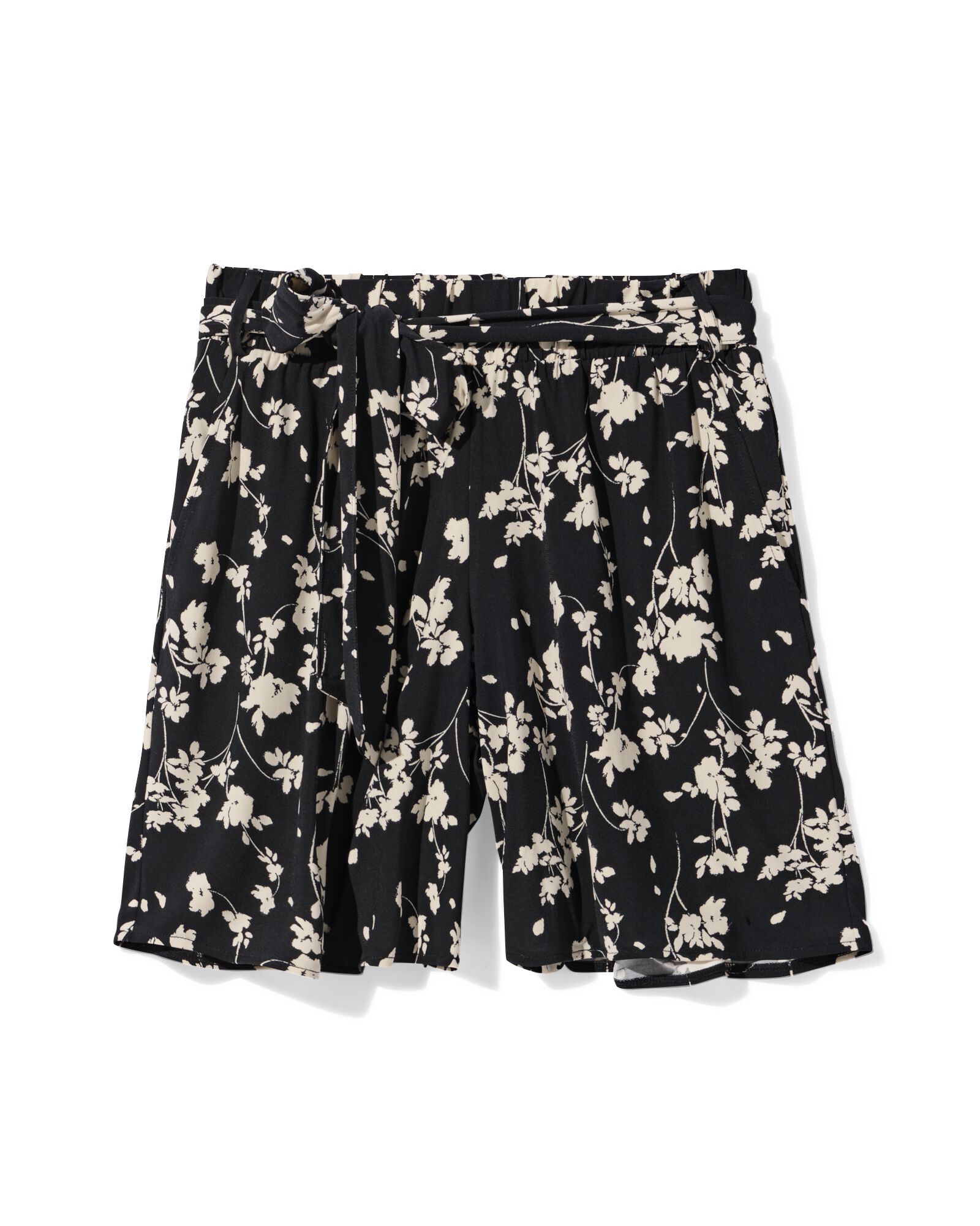 damesshort Remmy wide fit jersey bloemen zwart zwart - 36208820BLACK - HEMA