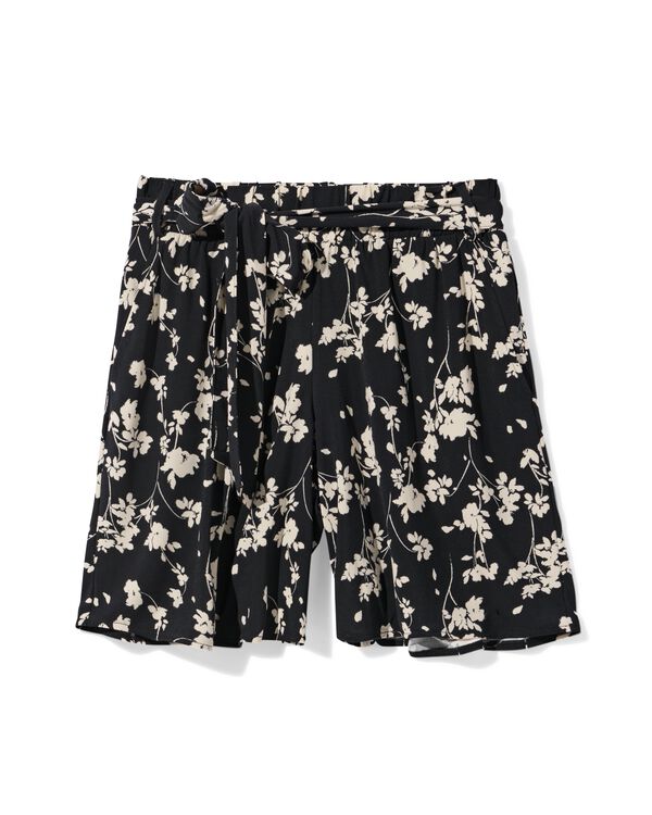 damesshort Remmy wide fit jersey bloemen zwart zwart - 36208820BLACK - HEMA