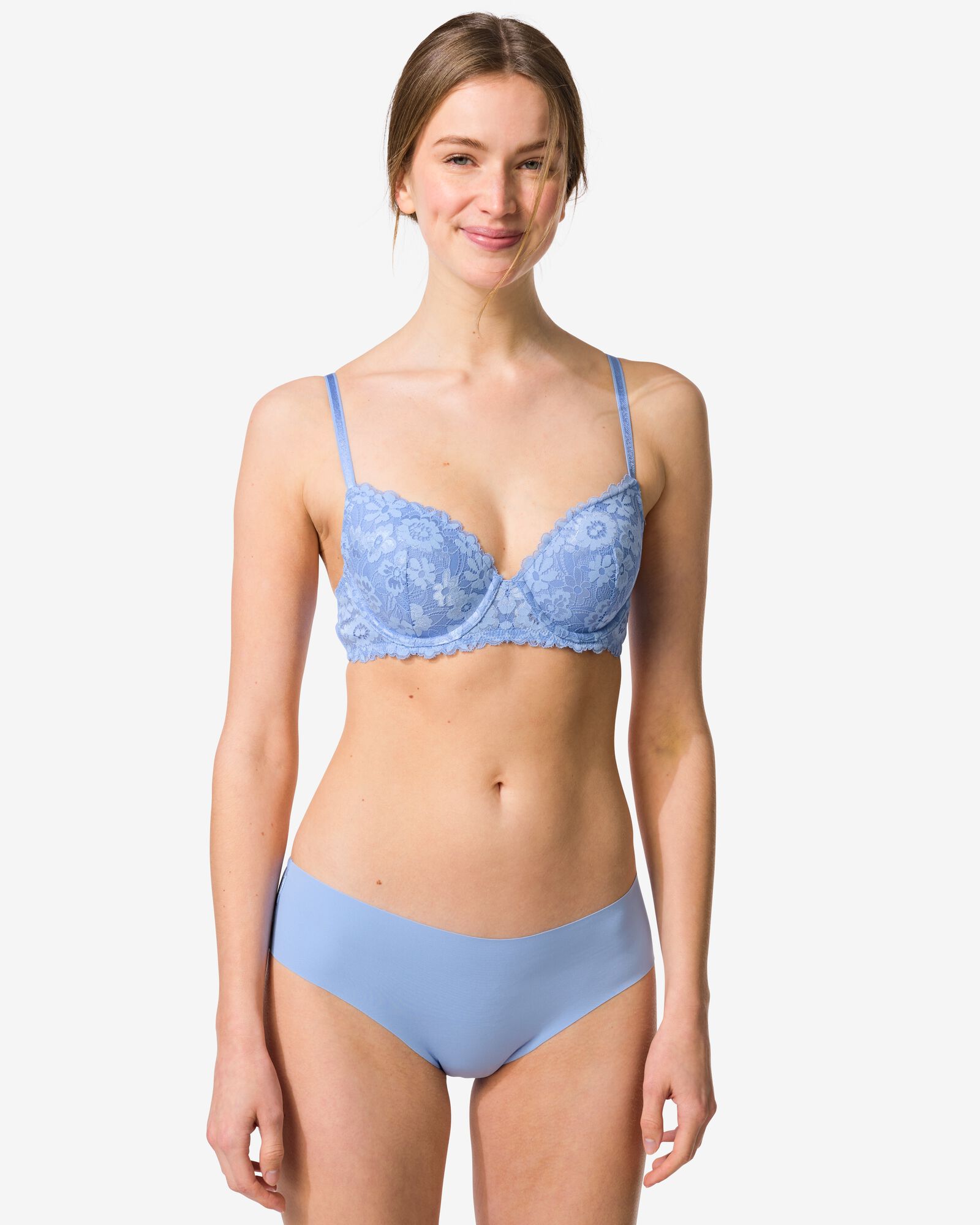 slip br&eacute;silien femme microfibre avec dentelle bleu - 19600714BLUE - HEMA
