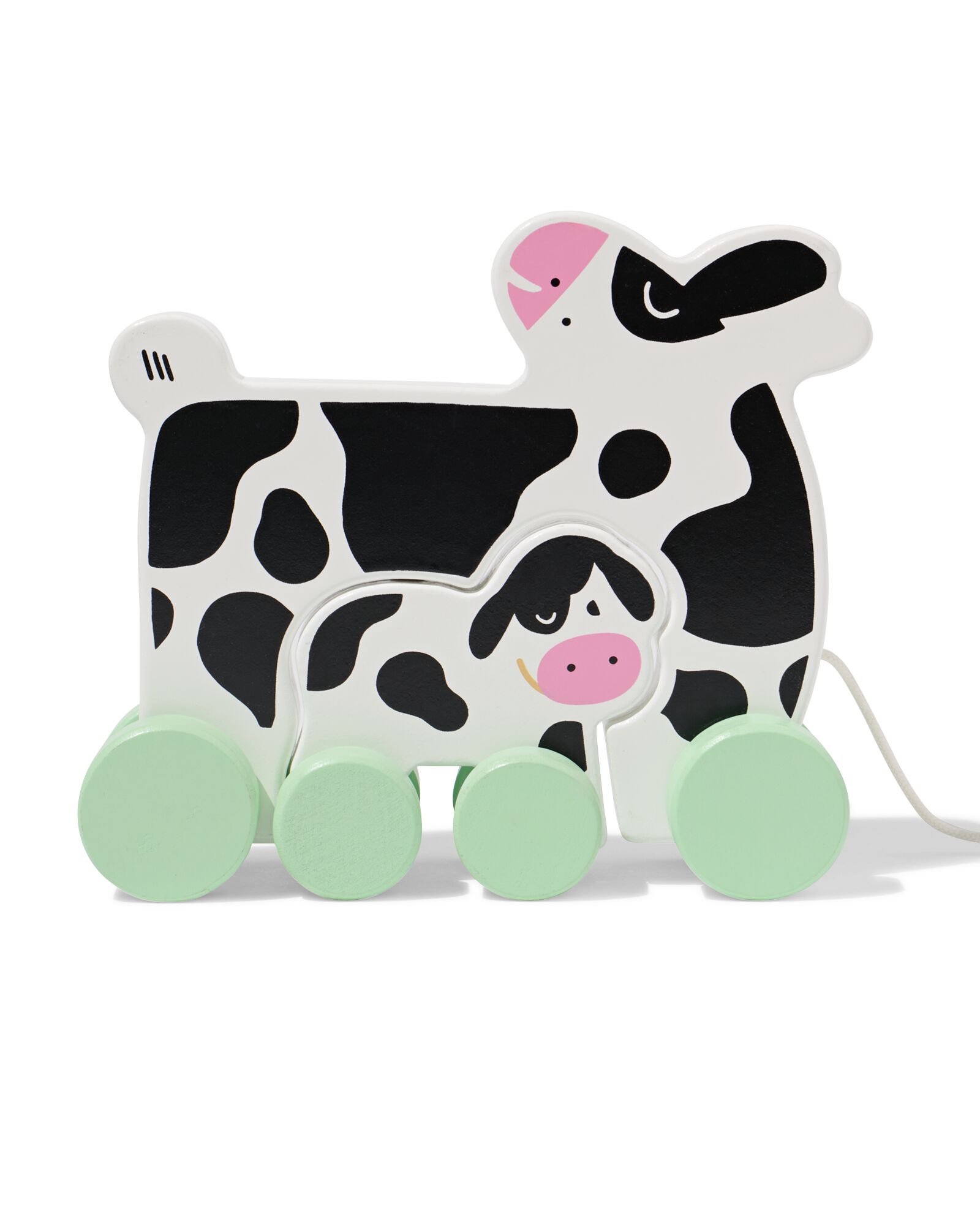 animal &agrave; tirer (b&eacute;b&eacute;) vache 17x15,5x5,5cm bois - 15100204 - HEMA