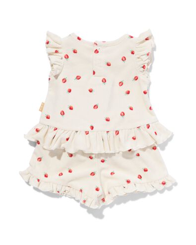 newborn kledingset shirt en short badstof aardbeien gebroken wit gebroken wit - 33498610OFFWHITE - HEMA