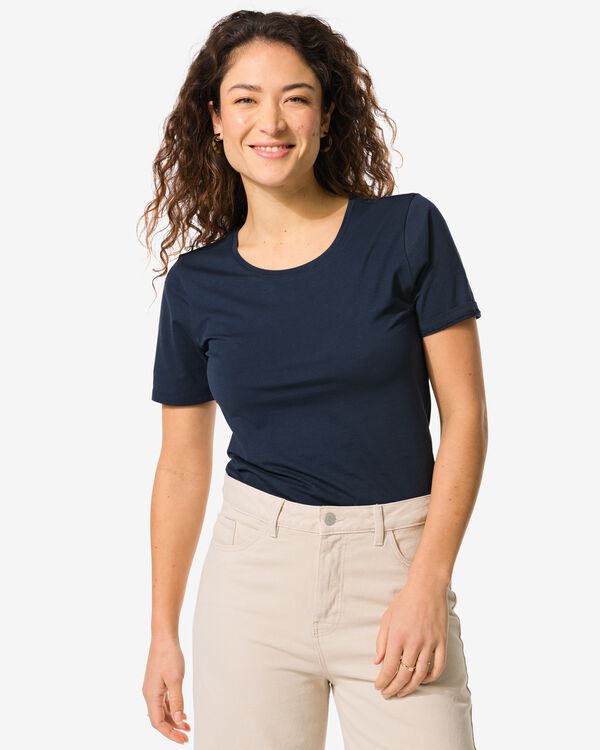 t-shirt femme slim fit col rond bleu fonc&eacute; bleu fonc&eacute; - 36301080DARKBLUE - HEMA